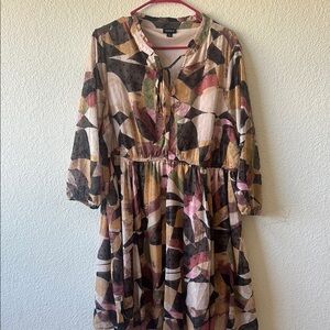 Torrid Brown Tan Sundress with Mandarin Collar and Bishop Sleeves